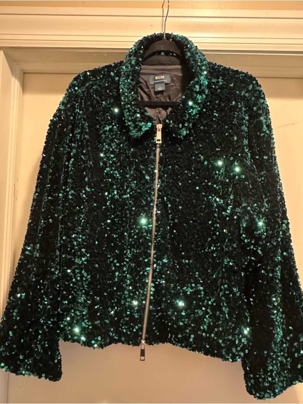 Anthropologie Emerald Green Sequin Teddy Jacket